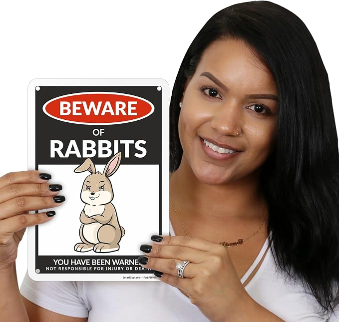 SmartSign Funny Beware Of Rabbits Warning Sign - 10"x7", 40 mil Laminated Rust-free Aluminum - Metal Signs for Farms, Outdoors, Patio, Gifts, Cafe - Rabbits Theme, Made in USA - Image 2