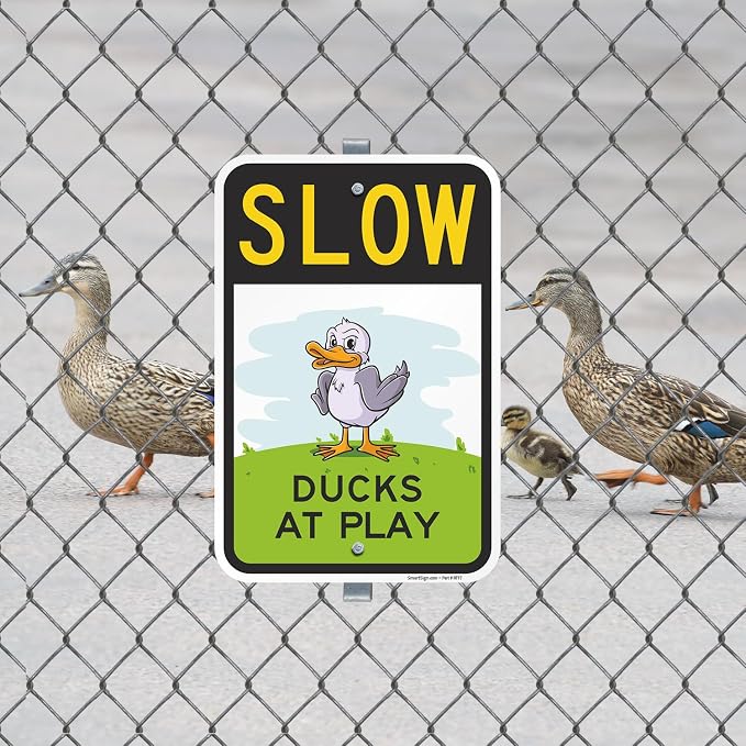SmartSign Slow Ducks At Play Funny Animal Sign - 12" x 18", 63 mil Laminated Rustproof Aluminum Metal, Pre-Drilled Holes, For Gift, Yard, Cafe, Room Decor, Outdoor, Made in USA - Image 3