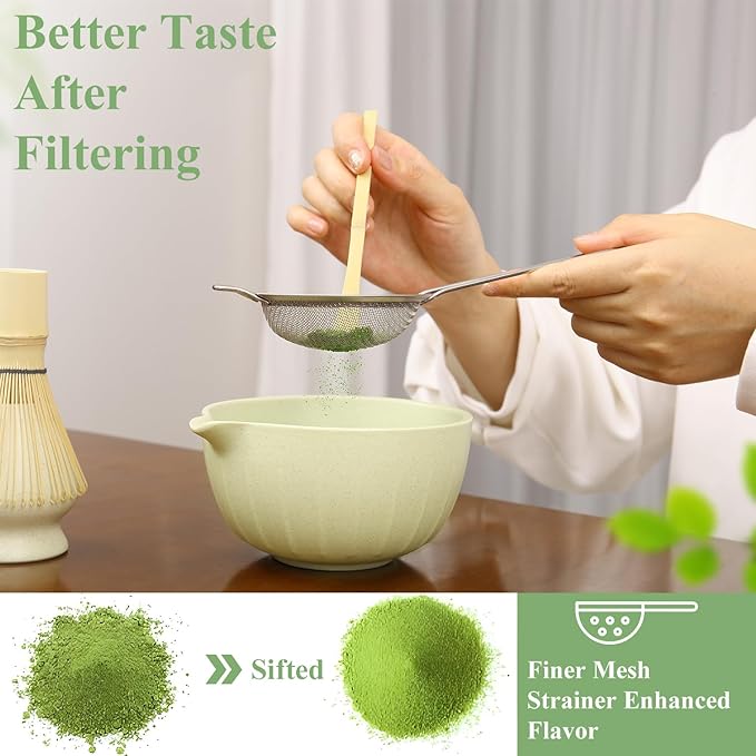 Matcha Whisk Set, Matcha Bowl with Spout, Matcha Whisk & Holder, Stainless Sifter and Bamboo Scoop, Complete Matcha kit Gift for Matcha Lovers & Starter