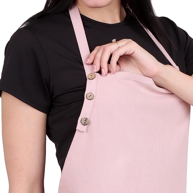 Kitchen Apron 2 Pack Waterdrop Resistant Cotton Apron for with adjustable Aprons for Women with Pockets 9 Color option Cooking Powder Pink Apron (BLUSH PINK) - Image 2