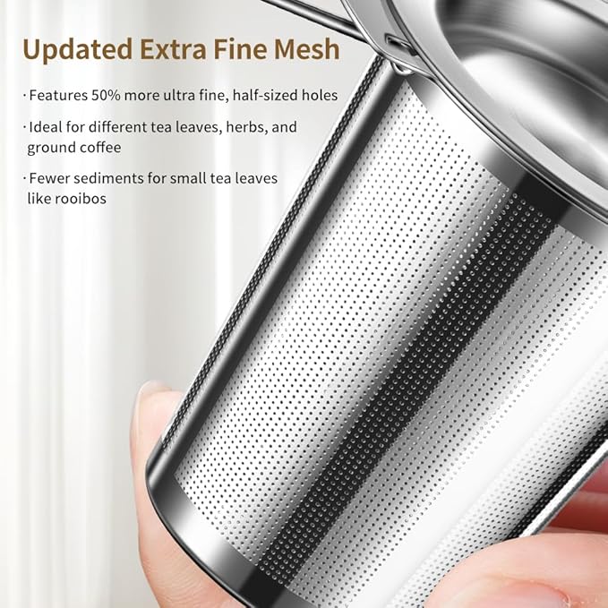 1Pack Long-Handled Tea Strainer with Drip Tray, BOMANSI BOMS Stainless Steel Tea Infuser Basket, Tea Infuser for Loose Leaf Tea, Fine Mesh Tea Diffuser, Loose Leaf Tea Steeper, Large Tea Infuser