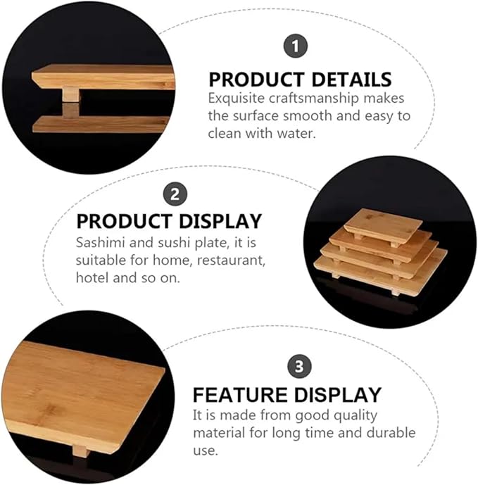 Bamboo Sushi Plate Japanese Style Sushi Serving Tray, Wooden Sushi Board & Sashimi Platter – Natural Eco-Friendly Bamboo Tableware for Sushi Rolls, Nigiri & Appetizers (9.45" × 5.91", Count, 2)