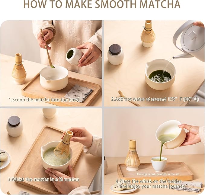 Matcha Set, Japanese Tea Set Includes Matcha Bowl with Spout, Matcha Whisk Holder (chasen), Bamboo Matcha Whisk and Bamboo Scoop, Ceramic Matcha Kit for Tea Lovers