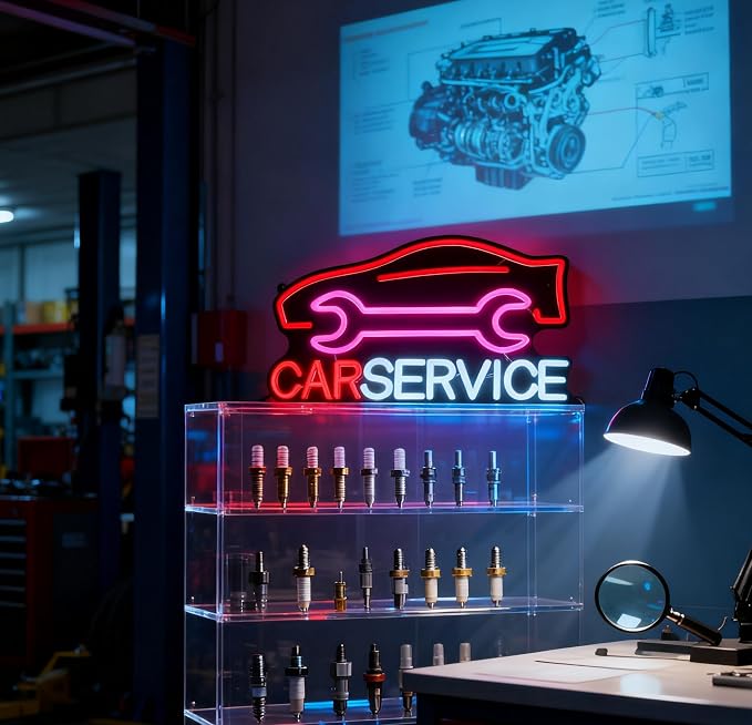 Car Service Neon Sign, Car Silhouette and Wrench Shapes Decorative Neon Light for Auto Shop Garage Workshop Man Cave Wall Table Automotive Themed Decor, USB Powered LED Light, 16.1 x 9.1 In - Image 6