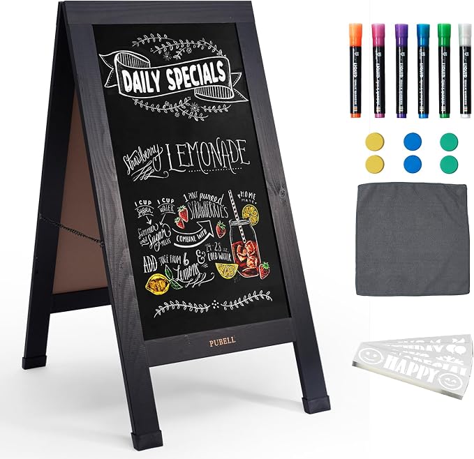 Large Sandwich A-Frame Chalkboard Sign - 40 x 20 Inches Magnetic Wooden Chalk Board for Sidewalk, Stand up Double-Sided Outdoor Easel Display for Restaurant Cafe Shop Wedding Party or Business（Black） by Pubell