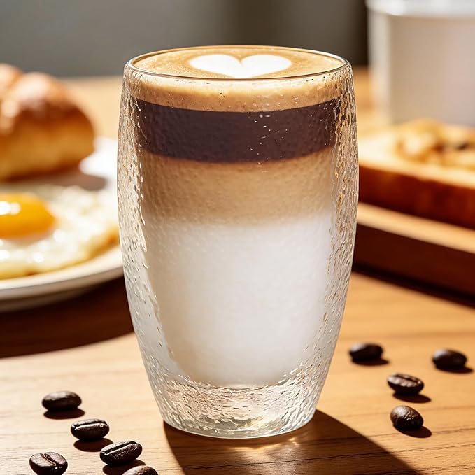 Double Wall Glass Coffee Mugs Set, Clear Insulated Glass Mugs for Hot Beverages, Suitable for Tea, Latte, Espresso, Cappuccino (15oz(2-pack))