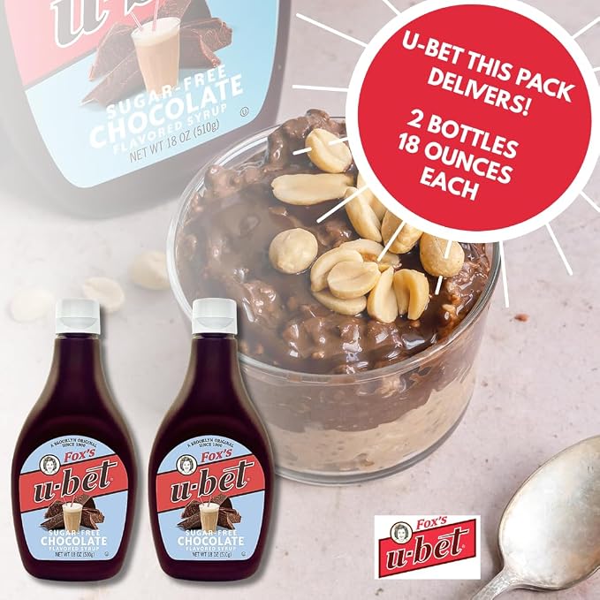 FOX’S U-BET Syrup Bottle – Brooklyn Original Since 1900, Thick, No High Fructose Corn Syrup, Kosher Certified, Fat Free, For Egg Creams, Coffee, Milkshakes & Desserts, 18 oz (2-Pack, Sugar Free Chocolate) - Image 4