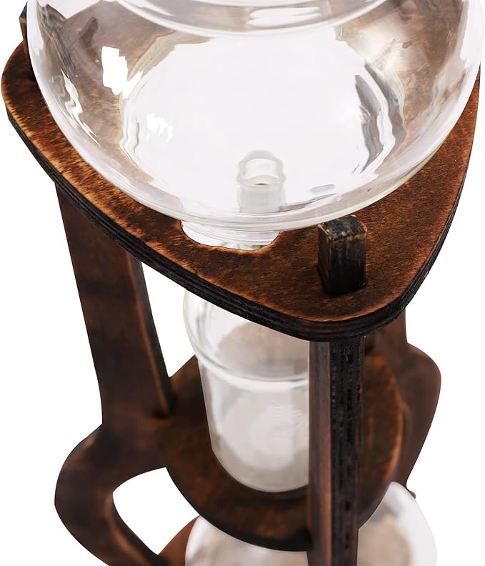 Iced Coffee Cold Brew Drip Tower, 600Ml Glass Cold Brew Coffee Makers 6-8 Cups Cold Extracted Coffee 2drops/S Brewing 3 to 5 Hours with Removable Shelf and Adjustable Drip Speed Valve (Brown)