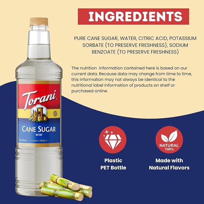 Torani Cane Sugar Sweetener Coffee Syrup 1 Liter Bottle with Pump Dispenser – Pure Cane Sugar Flavoring Syrup for Lattes, Teas, Cocktails, Cold Brews & Desserts – Barista Quality - Image 6