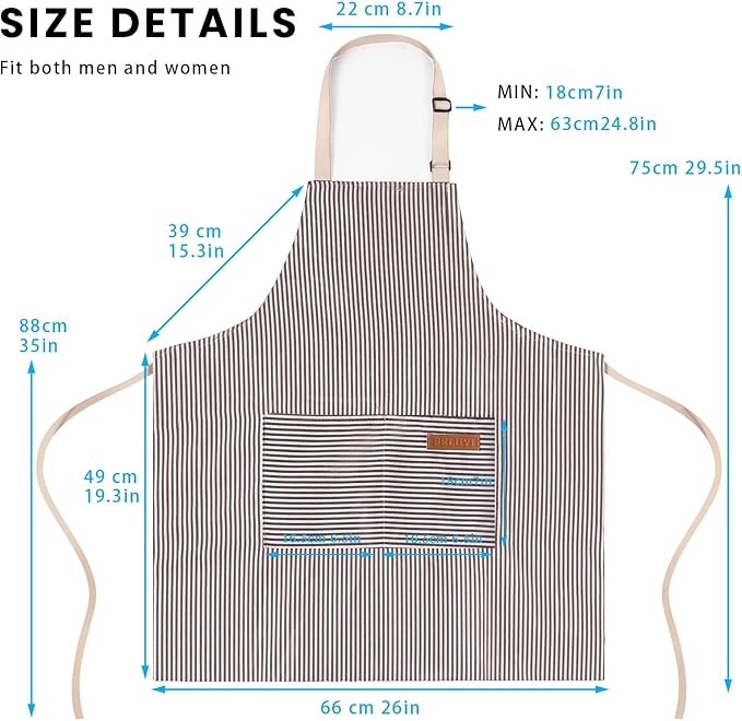 BeLuyi Adjustable Bib Apron with 2 Pockets Chef Cooking Kitchen Restaurant Aprons for Women Men