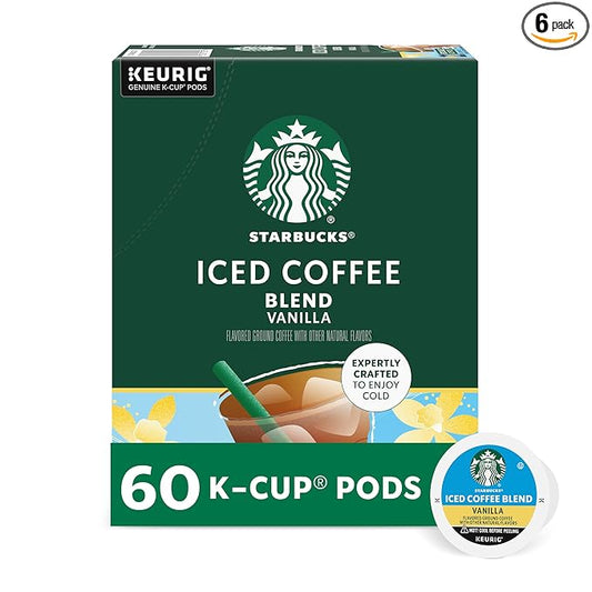 Starbucks K-Cup Coffee Pods, Iced Coffee Blend, Vanilla Naturally Flavored for Keurig Brewers, 100% Arabica, 6 Boxes (60 Pods Total)