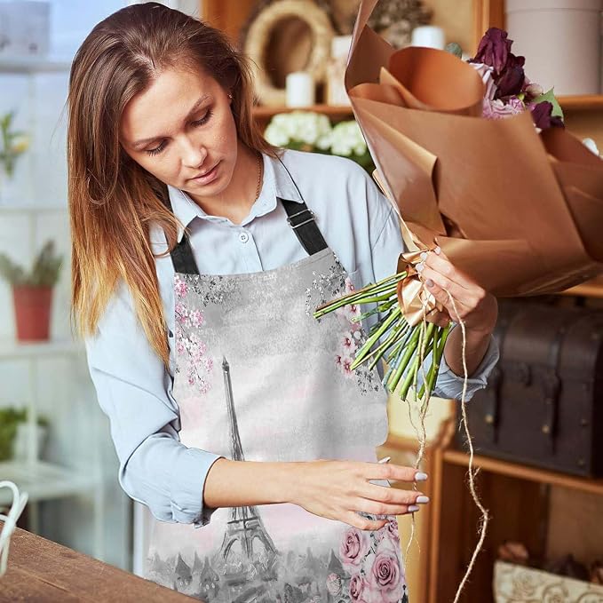 Gray and Pink Oil Painting for Paris Eiffel Tower Bib Apron with Adjustable Neck for Men Women,Suitable for Kitchen Cooking Chef Grill Bistro BBQ Apron - Image 6