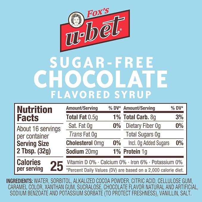 FOX’S U-BET Syrup Bottle – Brooklyn Original Since 1900, Thick, No High Fructose Corn Syrup, Kosher Certified, Fat Free, For Egg Creams, Coffee, Milkshakes & Desserts, 18 oz (2-Pack, Sugar Free Chocolate) - Image 2