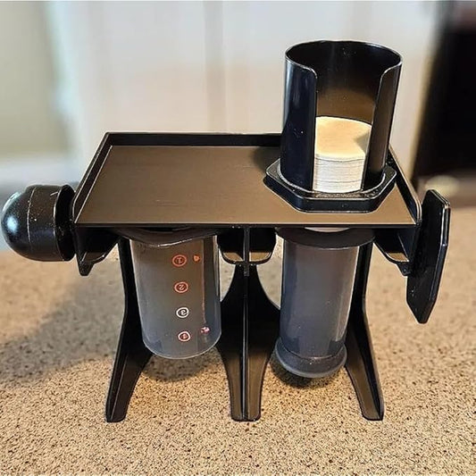 Versatile Stand & Storage Box for Standard Aeropress Coffee Makers - Ideal for Air Drying, Organizing, and Featuring Dedicated Slots for Scoop, Mixer, and Paper Cups (Black)