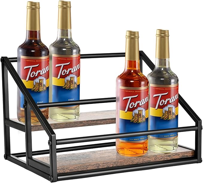 YQBRAO 2-Tier Coffee Syrup Organizer - 8 Bottle Rack for Coffee Bar, Kitchen Station - Stand and Holder for Syrup, Wine, Dressing