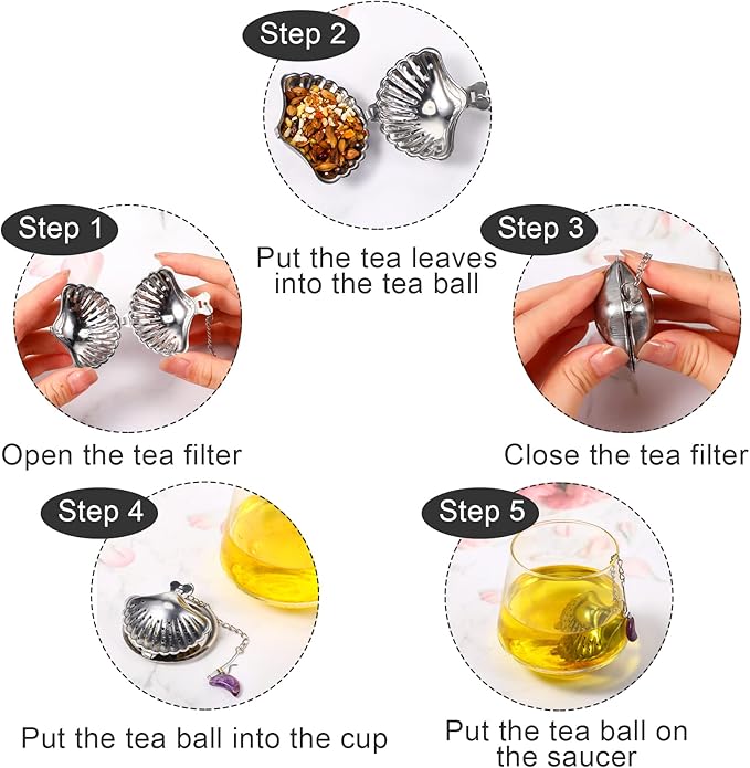 Cunhill 4 Sets Loose Tea Infusers Stainless Steel Teaballs Cute Tea Strainers Steeper Filters with Crystal Stone Pendants and Drip Tray Teacups Accessories(Cute Style)