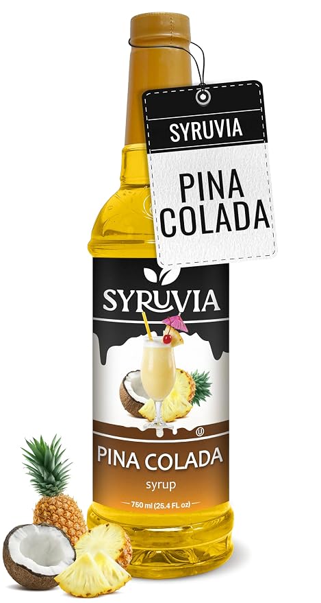 Syruvia Pina Colada Syrup, Flavored Syrup for Cocktails, Drinks, Lemonades, Iced Teas, and Desserts – 25.4 fl oz by SYRUVIA