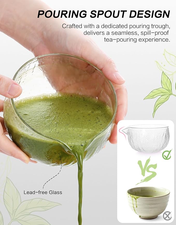 Matcha Whisk Set, 7 Pcs, Matcha Kit Includes Matcha Bowl, Matcha Whisk and Holder, Bamboo Scoop, Spoon, Sifter and Tea Towel, Matcha Set, Gift for Matcha Lovers & Beginners (Transparent Color)
