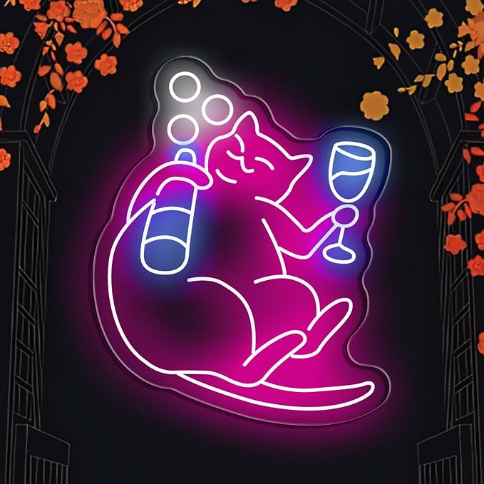 Cat Beer Neon Sign for Wall Decor Funny Bar Neon Sign for Home Bar Game Room Man Cave Decor Cat Light Neon Beer Led Sign Pink Neon Light Up Signs for Bedroom Home Party(16.7in*13.4in) by Unknown