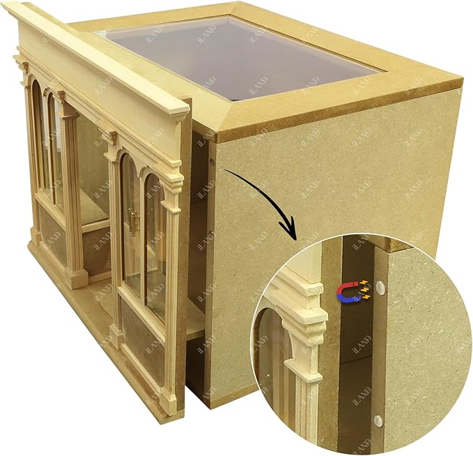 iLAND Wooden Dolllhouse Room Box on 1/12 Scale, Wood Houses for Crafts to Make a Miniature Coffee Shop, Magic House, Store Classic & Creative