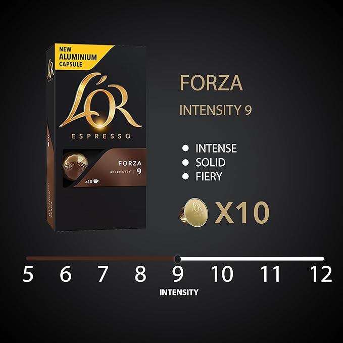 L'OR Espresso Capsules, 80 Count Forza, Single-Serve Aluminum Coffee Capsules Compatible with the L'OR BARISTA System & *Nespresso Original Machines, 80 Count (Pack of 8)