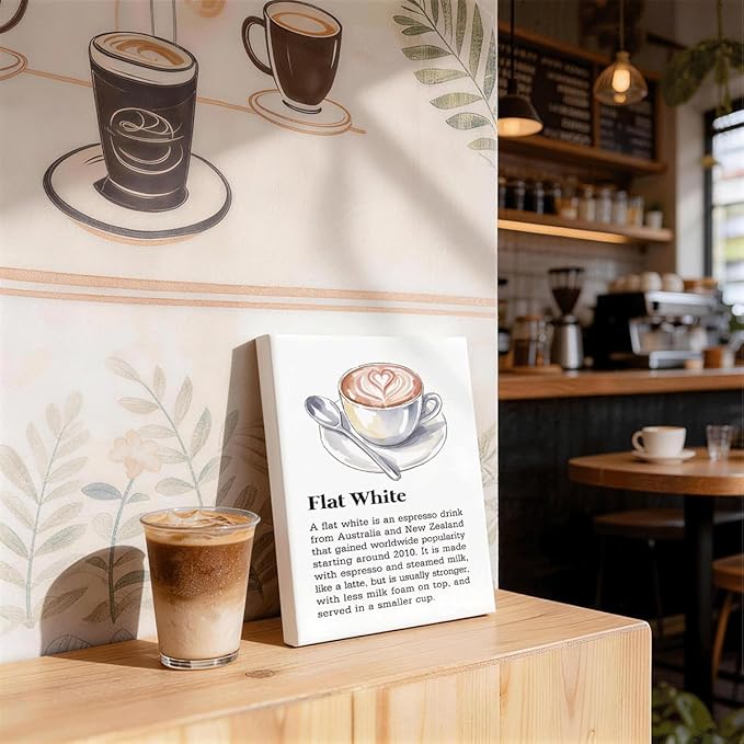 RTVJTERQ Flat White Oil Painting, 8x10 Inches Espresso & Steamed Milk Art Print, Stylish Wall Decor for Home Kitchen & Café, Unique Artwork, Ideal Gift For Aficionados