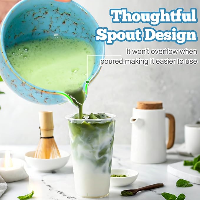 MONOJOY Matcha Whisk Set - Microwave Safe Ceramic Bowl with Spout, BPA-Free Japanese Matcha Kit with Holder & Stainless Steel Sifter, 4 PCS Gift Set