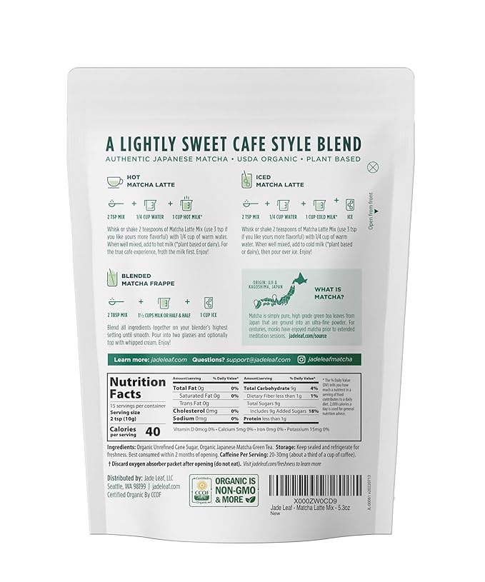 Jade Leaf Matcha Organic Matcha Latte Mix - Lightly Sweet Japanese Matcha Green Tea Powder with Organic Cane Sugar for Café Style Blend, 5.3 Ounce / 150g (Pack of 1)