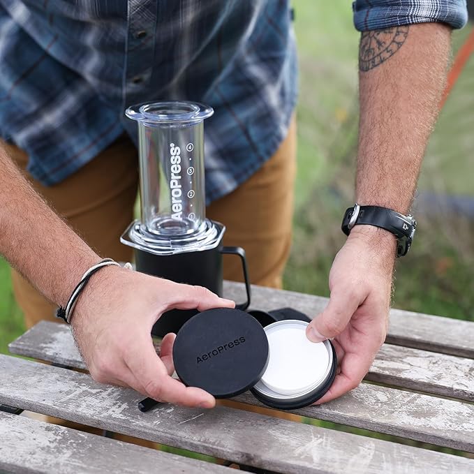 AeroPress Travel Coffee Filter Holder, Dual-Compartment Coffee Filter Case for AeroPress Standard and XL Filters, Waterproof Aluminum Storage for Paper and Metal Filters, Compact & Durable for Travel