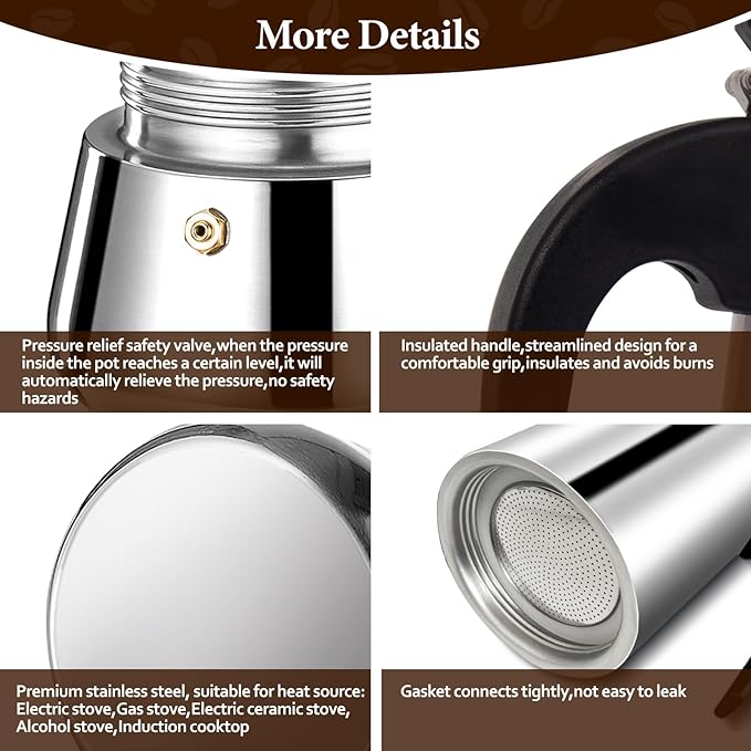 9 Cup Stainless Steel Moka Pot Stovetop Espresso Maker Italian Coffee Machine 450ml 15oz Suitable for Gas Induction Stovetop Mocha Greca Coffee Maker Percolator Tummy
