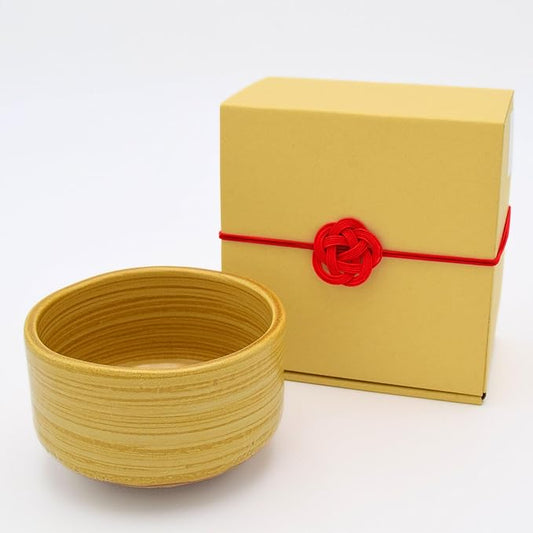Product of Gifu Japan Ceramic Matcha Bowl, Handmade Chawan Japanese Green Tea Cup, Matcha Mixing Bowl, 400ml 13.6 oz, Brush Stroke Pattern, Yellow, Japanese Gifts