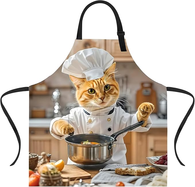 Funny Cat Apron with 2 Pockets Waterproof for Men Women Kitchen Garden Decor by THISFIND