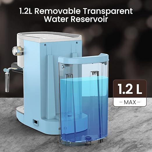 20 Bar Espresso Machine, Professional Stainless Steel Coffee Maker with LCD Display, 45oz Removable Water Tank, Home & Office Espresso Maker for Cappuccino Latte Macchiato, Blue
