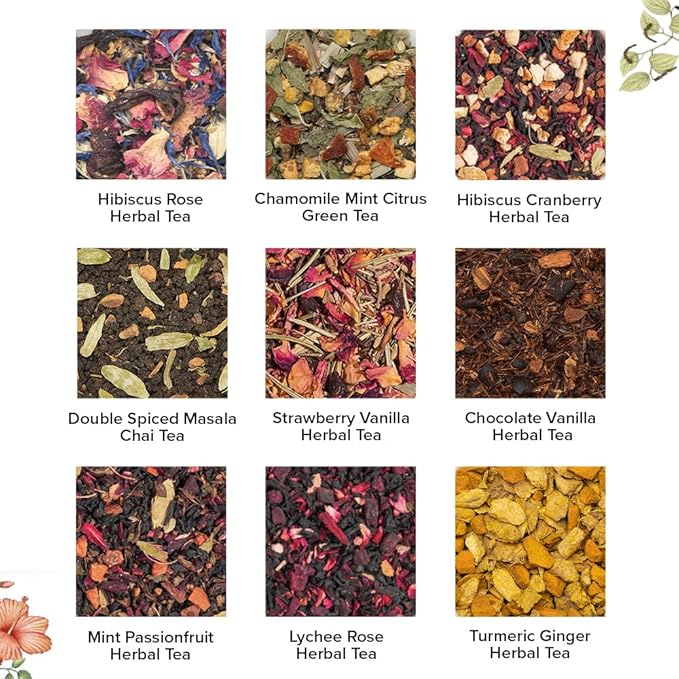 VAHDAM Top 9 Exotic Loose Leaf Tea Sampler (18+ cups) | Floral & Fruity Blends with Delicious Taste | Hot & Iced | Perfect for Gifting & Regular Consumption