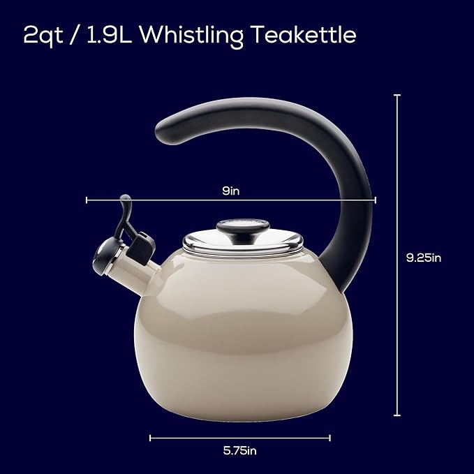 Circulon Enamel on Steel Whistling Teakettle/Teapot With Flip-Up Spout, 2 Quart - Gray