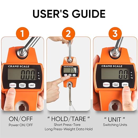 RoMech 660lb Digital Hanging Scale with Cast Aluminum Case, Handheld 300Kg Mini Crane Scale with Hooks for Farm Hunting Fishing Outdoor (Orange) (Pack of 2)