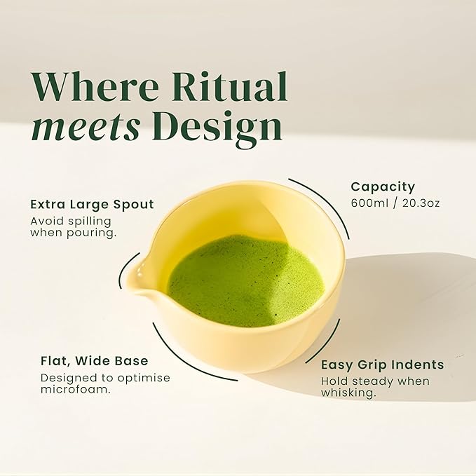 Ceramic Yellow Matcha Bowl | Golden Hour Butter Yellow | Crafted With Grip Indents | Large Size for 1-3 Matcha Servings | 17 oz / 500ml Capacity