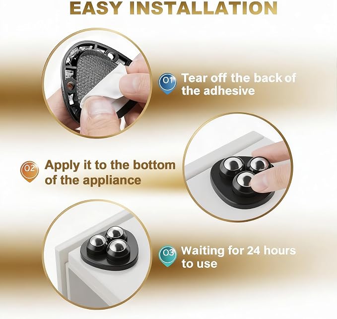 Self Adhesive Caster Wheels for Countertop - Furniture Sliders & Appliance Rollers for Kitchen, Coffee Machine, Blender, Oven(Black, 24pcs) - Image 6