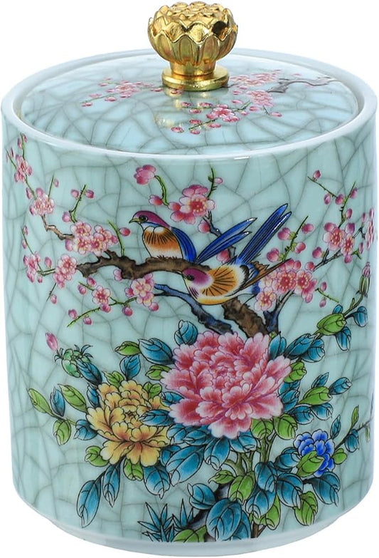 Enamel Ceramic Tea Caddy Tea Canister Tea Storage Container Tins Jar with Airtight Lid Water-proof Tank for Tea, Coffee, Herb, Sugar, Spice, Nuts