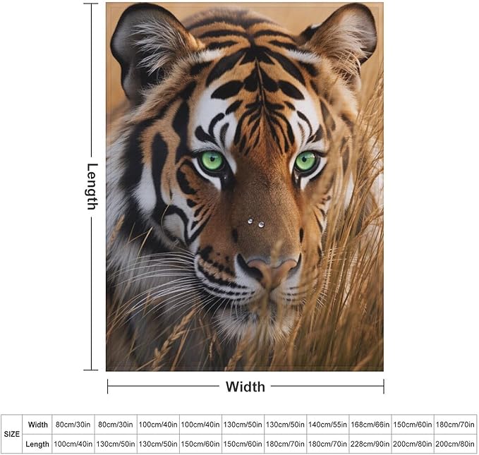 Beautiful Tiger Animal Nature Forest Super Soft Throw Blanket, Rustic Grass Brown Flannel Fleece Decorative Throw for Sofa Couch Bedroom Decor Outdoor Use 60"x80"