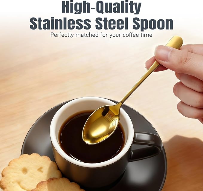 Lareina 3-Ounce Espresso Cups Set of 4, Small Stackable Coffee Cups with Saucers, Spoons and Metal Stand, Ceramic Demitasse Mugs, Espresso Accessories for Machine, Black