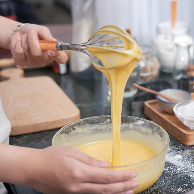 3 PCS Whisks for Cooking Stainless, Whisk Wooden Handle Stainless Steel, Non Stick Balloon Whisk Kitchen Hand Whisk for Stirring, Whisking, Beating, Egg, Blending, Batter (8.07"L X 1.57"W)