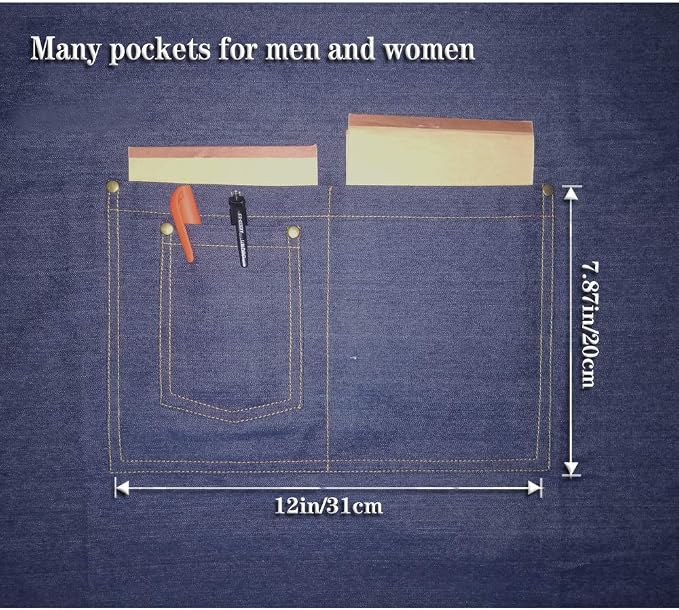 Aprons for Men, Denim Cooking Kitchen Aprons | Adjustable Bib Aprons with multiple pockets for Men and Women - Image 4