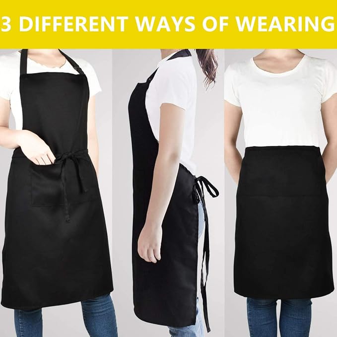 Will Well Chef Apron for Men and Women - 33" x 27" Large with 38" Waist Ties for a Comfy and Snug Fit, Durable and Lightweight, with 2 Spacious Pockets for Your Cooking Essentials - 6-Pack, Black | Unisex 33'' x 27'' Oil & Water Resistant Soft Kitchen ... - Image 5