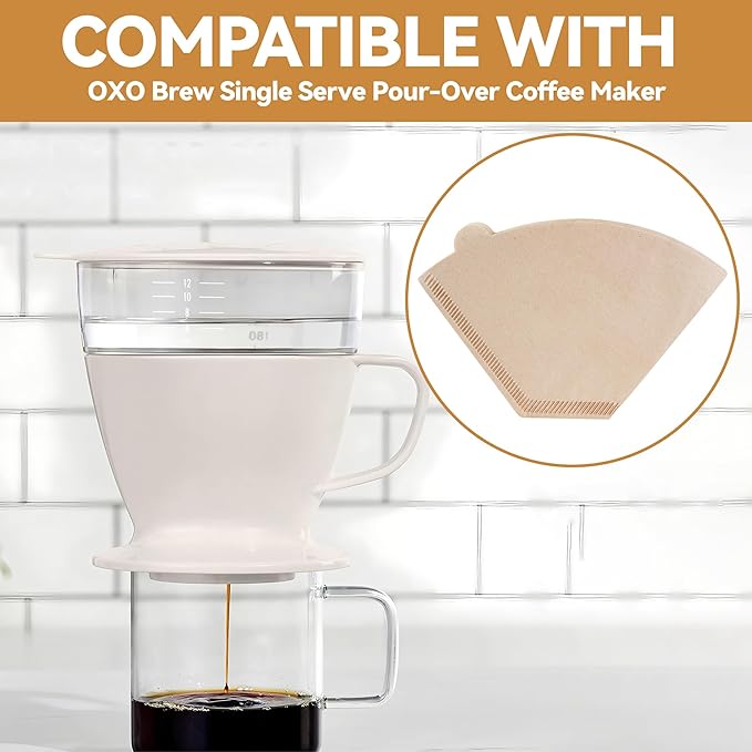 Paper Coffee Filters #2 Compatible with OXO Coffee Maker, 100 Pcs Cone Natural Filter Paper for OXO Single Serve Pour-Over