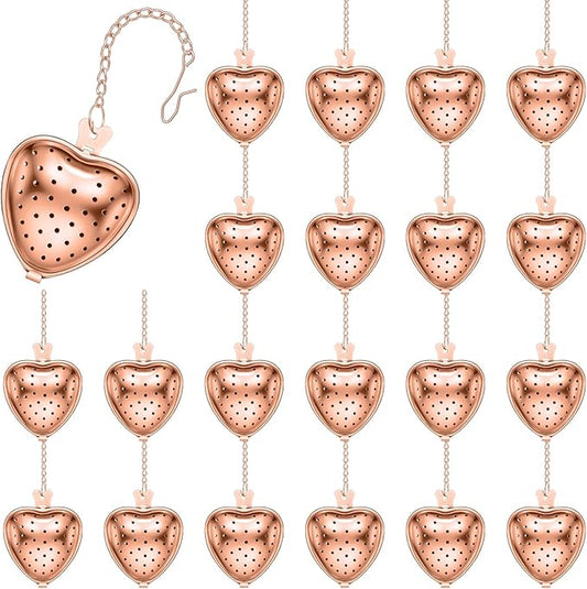 Sumind 25 Pcs Heart Tea Strainer Stainless Steel Ball Infuser Loose Leaf Steeper Interval Diffuser Mesh Filters with Extended Chain Hook for Cup Bottle Tea Party Wedding Bridal Shower(Rose Gold)