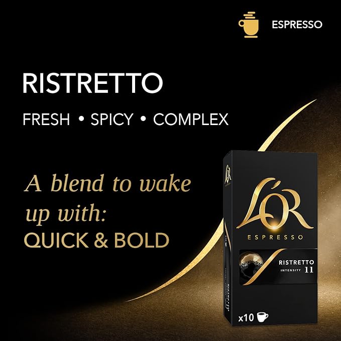L'OR Espresso Capsules, 50 Count Ristretto, Single-Serve Aluminum Coffee Capsules Compatible with the L'OR BARISTA System & *Nespresso Original Machines, 50 Count (Pack of 1)