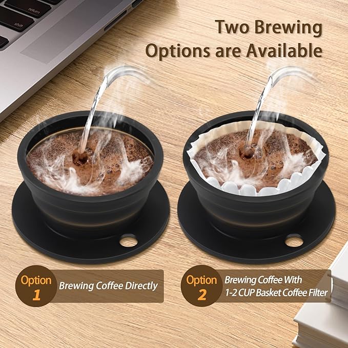 3-Packs Paperless Travel Pour Over Coffee Maker, Collapsible Travel Pour Over Coffee Dripper, Camping Coffee Maker with Reusable Filter