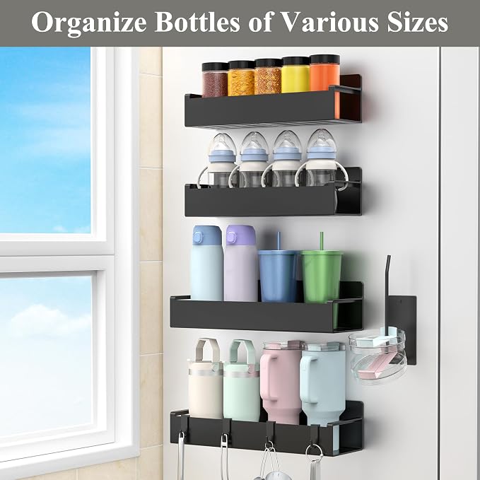 HuggieGems Magnetic Water Bottle Holder for Refrigerator, Cup Holder Organizer for Stanley and Tumbler for Kitchen, 4 Pack, Black - Image 6