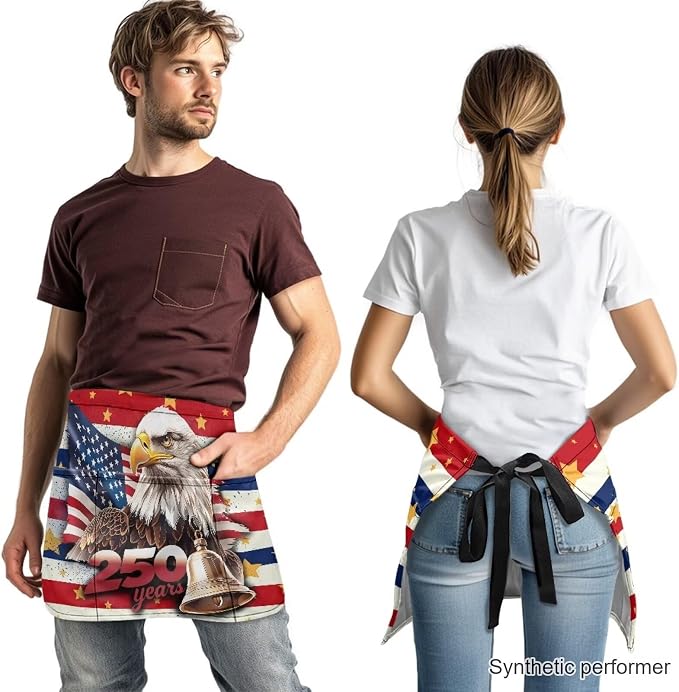 Waist Apron with 3 Pockets Waterproof 13 Inch Short Half Waist Aprons Women Men Server Aprons Waitress Waiter Apron - Image 2